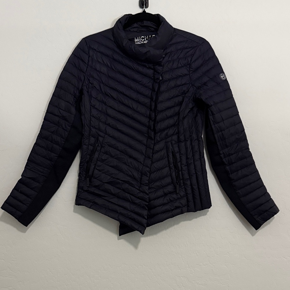 Michael Kors Black Quilted Asymmetrical Puffer Coat